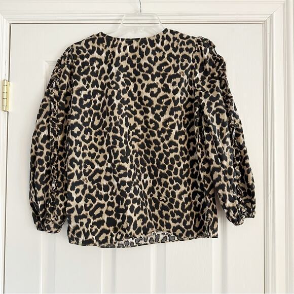 J crew Leopard Animal Print Ruffle Sleeve Top Shirt AS011 Extra Small XS Cotton - Picture 8 of 15